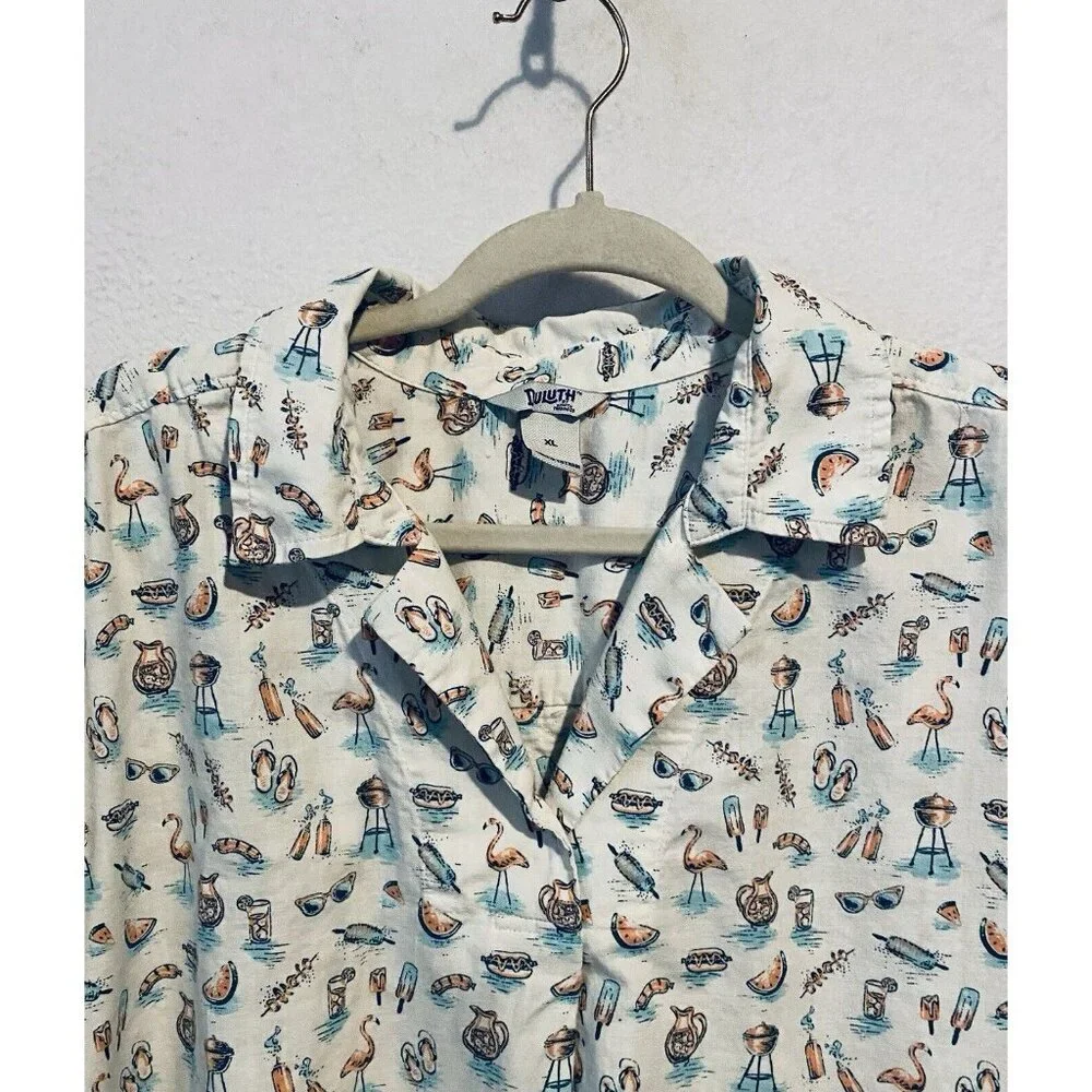 🥳3 for $20🥳 Duluth Trading Co Women's Blouse - Cream with Multicolor Print - Picture 2 of 7
